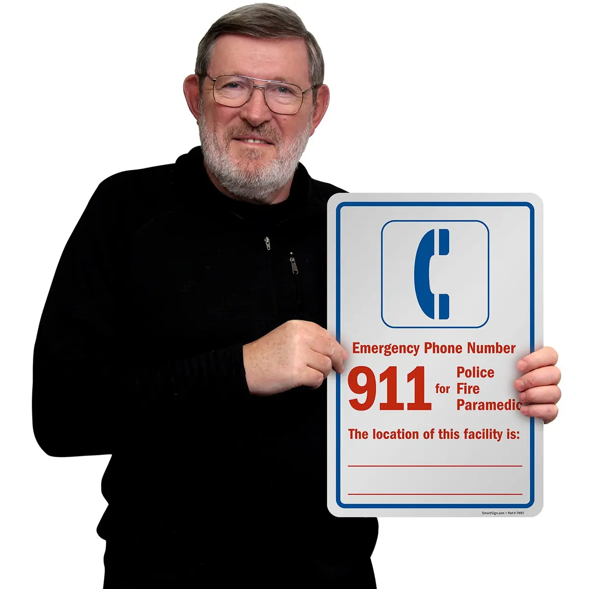 SmartSign Emergency Phone Number 911 Label | Laminated Vinyl, 12" x 18" - view 2