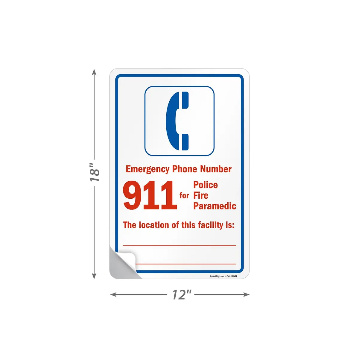 SmartSign Emergency Phone Number 911 Label | Laminated Vinyl, 12" x 18" - view 3