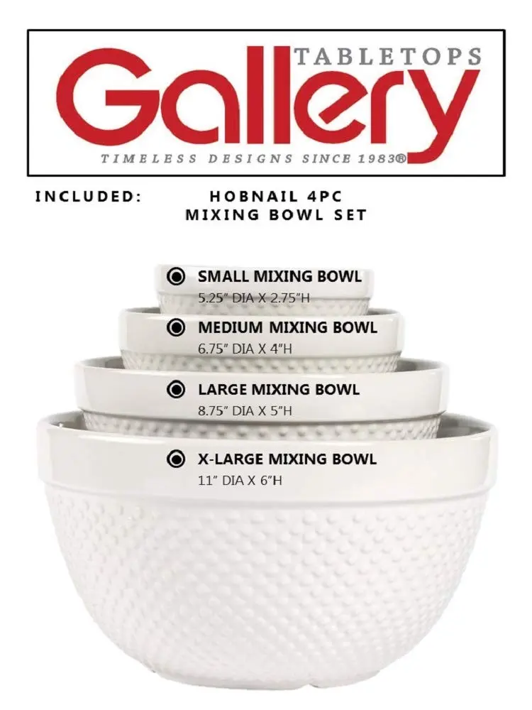 TTU Mixing Bowls Set 4-Piece Classic White Stoneware Nesting for Baking & Cooking - view 4