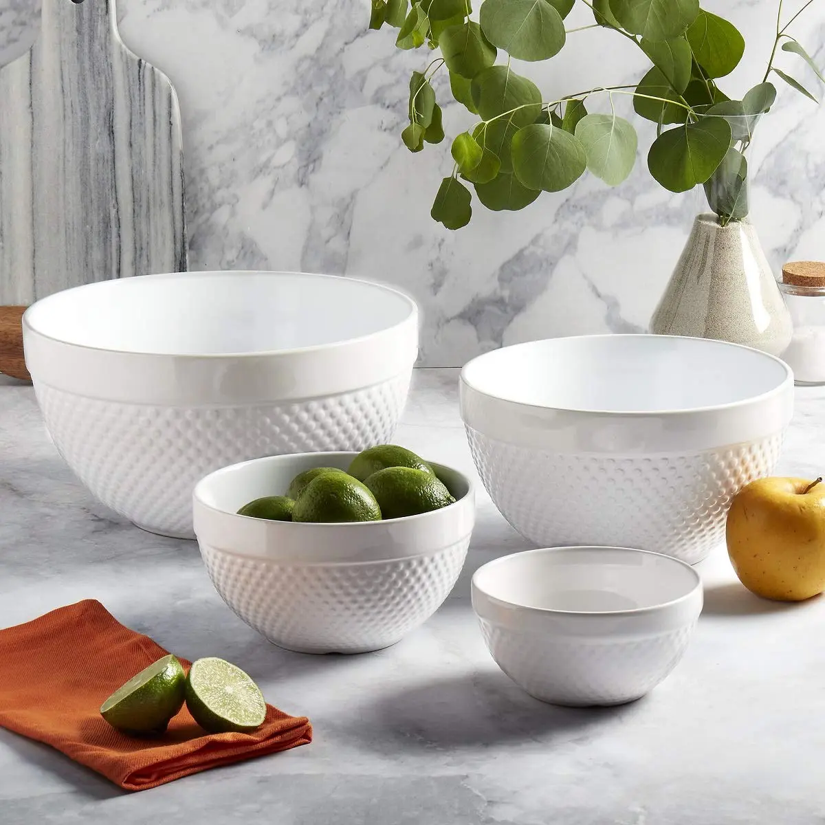 TTU Mixing Bowls Set 4-Piece Classic White Stoneware Nesting for Baking & Cooking - view 6