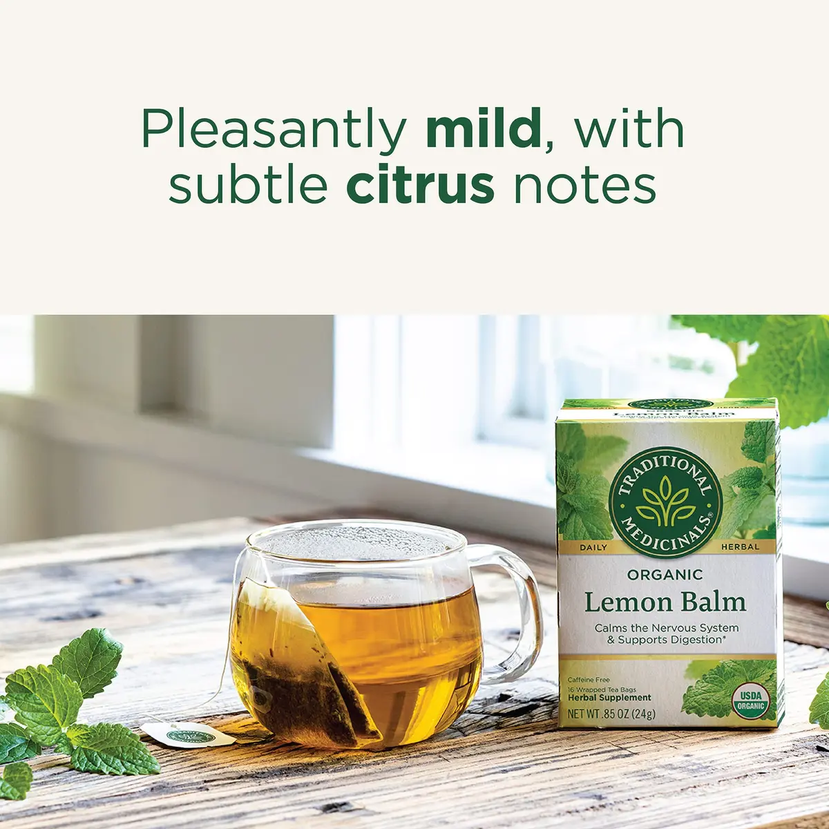 Traditional Medicinals Organic Lemon Balm Tea 16 Count (0.85 oz) | Supports Stress Relief & Digestive Health - view 3