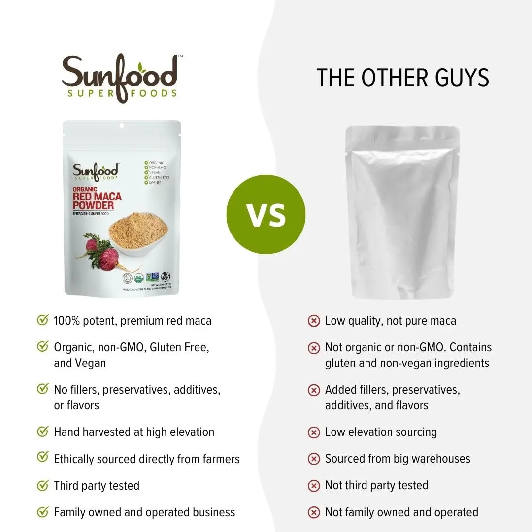Sunfood Superfoods Red Maca Powder 8 oz | Organic, Vegan, Adaptogen for Energy & Hormonal Balance - view 2
