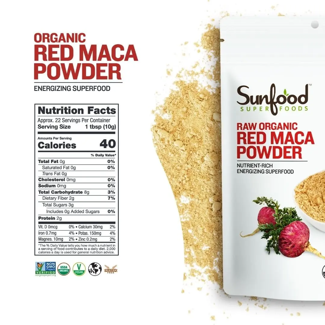 Sunfood Superfoods Red Maca Powder 8 oz | Organic, Vegan, Adaptogen for Energy & Hormonal Balance - view 3