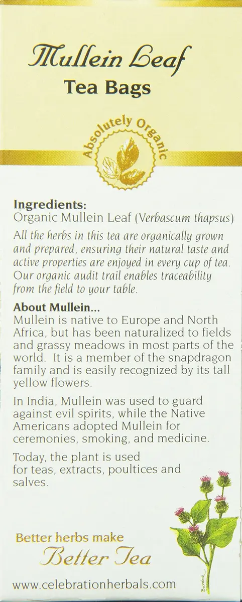Celebration Herbals Organic Mullein Leaf Tea Bags 24 Count | Herbal Tea for Respiratory Support in India - view 2