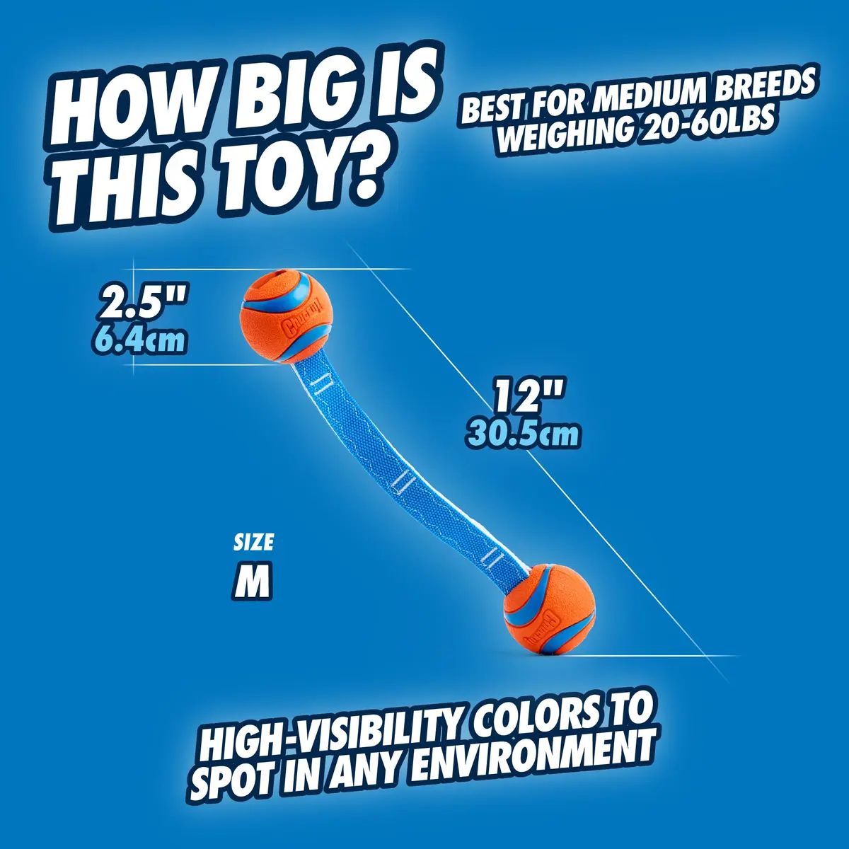 Chuckit! Ultra Duo Tug Dog Toy Medium 2.5in (6.4cm) Orange and Blue | Fetch and Tug-of-War for Dogs 20-60lbs - view 3