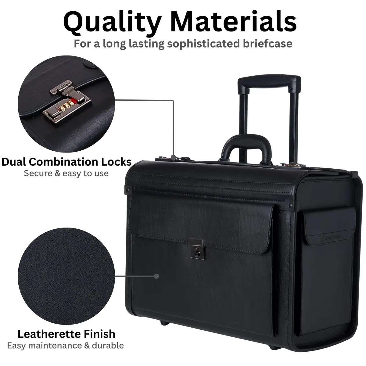 Alpine Swiss Rolling 17" Laptop Briefcase on Wheels Attache with TSA Approval, Black - view 7
