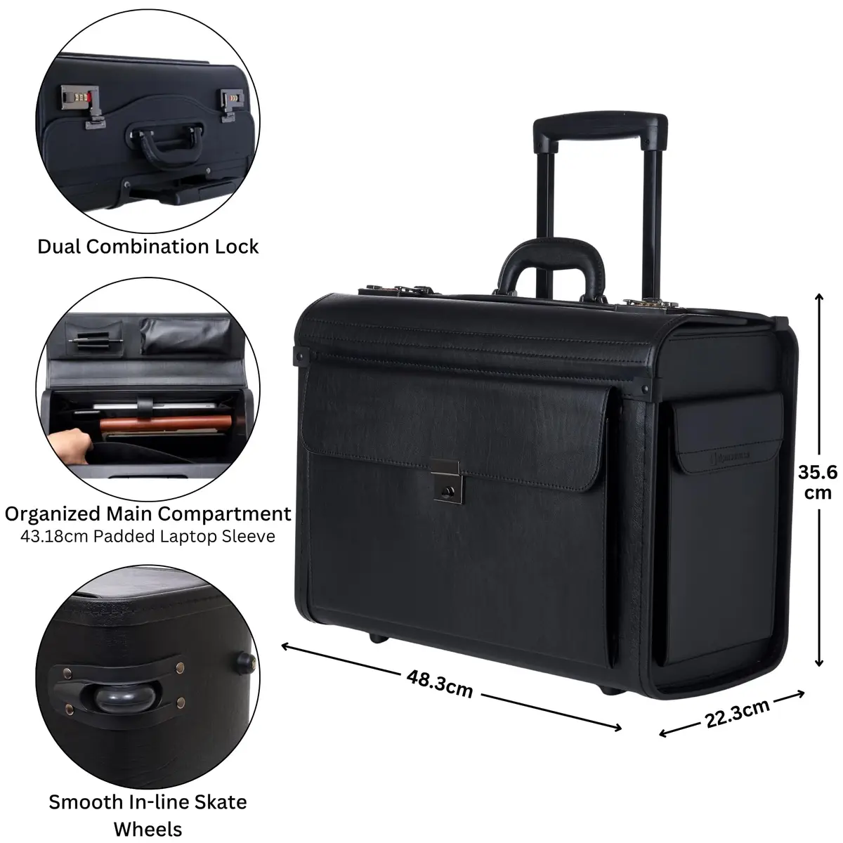 Alpine Swiss Rolling 17" Laptop Briefcase on Wheels Attache with TSA Approval, Black - view 2