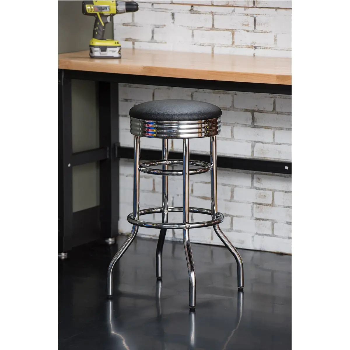 TRINITY Heavy Duty 30 Inch Backless Swivel Bar Stool, Black | Sturdy Chrome & Faux Leather (70-120 chars) - view 6