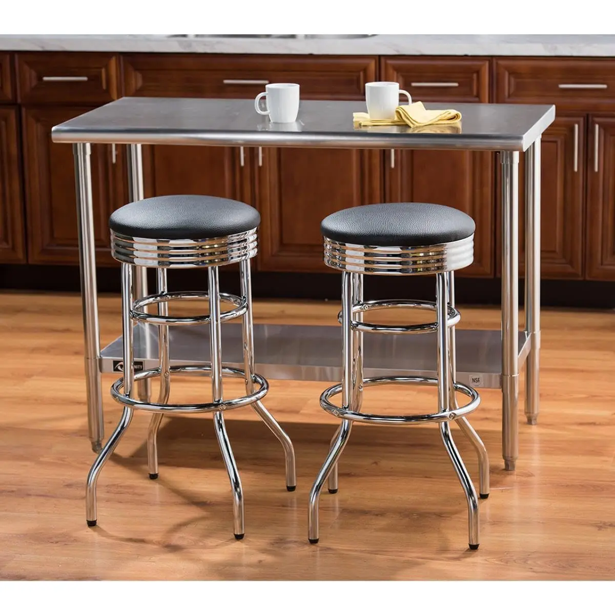 TRINITY Heavy Duty 30 Inch Backless Swivel Bar Stool, Black | Sturdy Chrome & Faux Leather (70-120 chars) - view 2