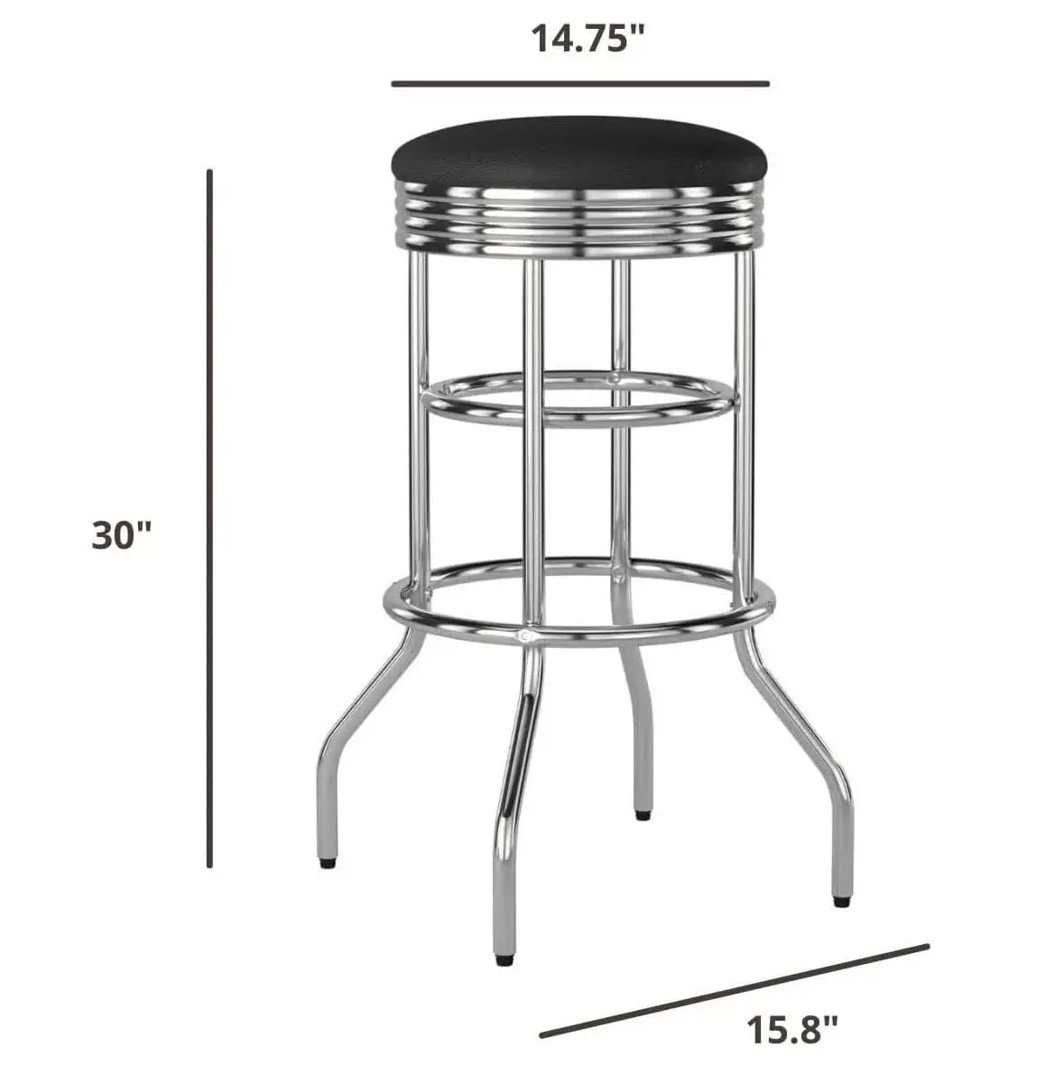 TRINITY Heavy Duty 30 Inch Backless Swivel Bar Stool, Black | Sturdy Chrome & Faux Leather (70-120 chars) - view 3