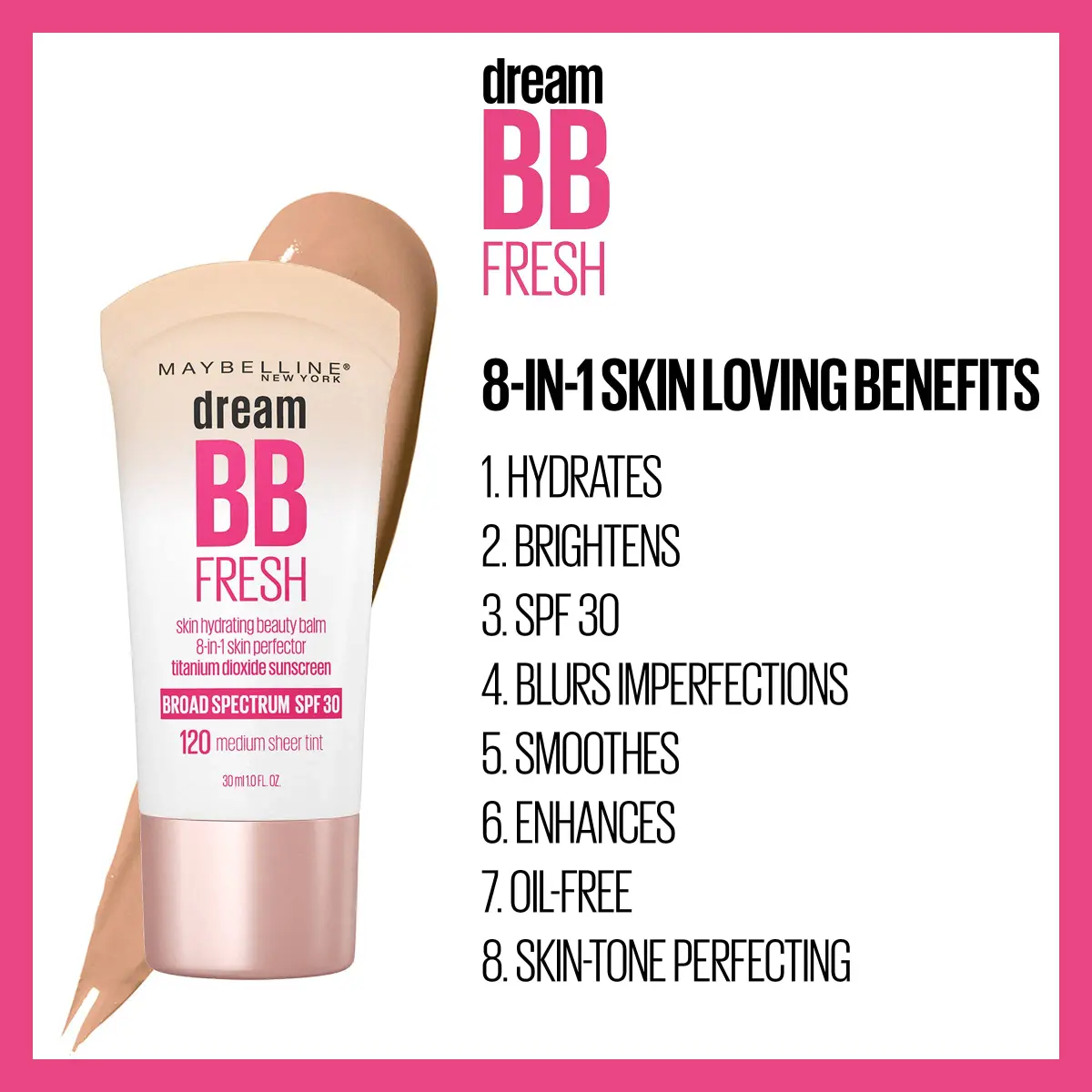 Maybelline Dream Fresh BB Cream SPF 30 Light/Medium | 29.57ml (1 Fl Oz) Oil-Free Hydrating Beauty Balm - view 4