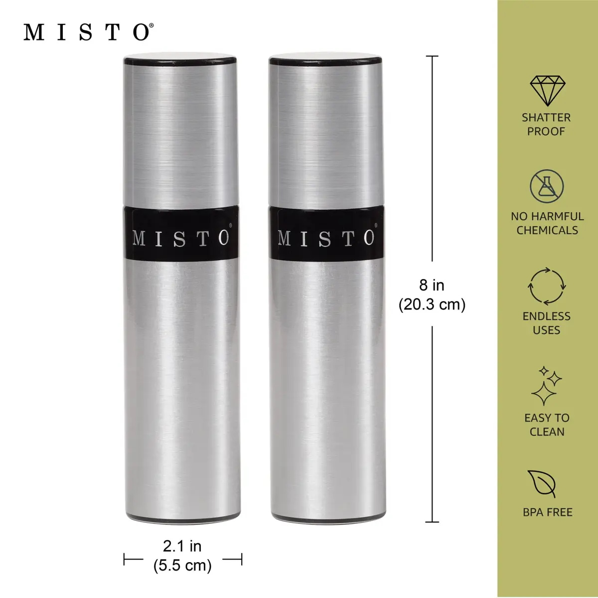 Misto Gourmet Olive Oil Sprayer Set of 2 Aluminum Bottles, 95ml (3.2 fl oz) Each | Even Mist for Healthy Cooking - view 5