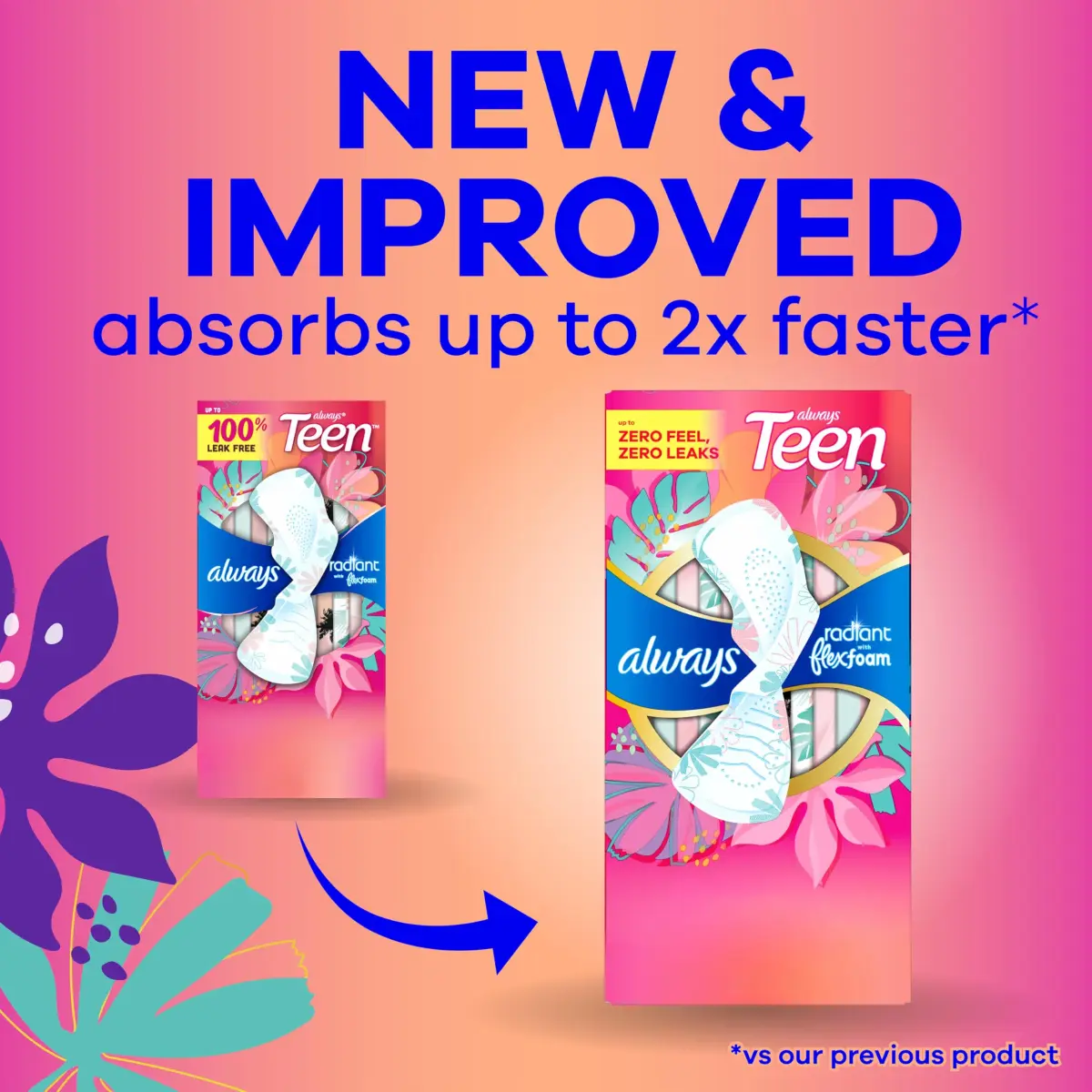 Always Radiant Teen Feminine Pads Regular Absorbency with Wings, 14 Count (14 Pads) | Dermatologist Tested by Skin Health Alliance - view 2