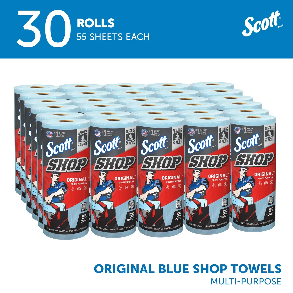 Scott Shop Original Blue Paper Towels 1650 Sheets (75130) | Absorbent & Durable for Tough Jobs - view 2