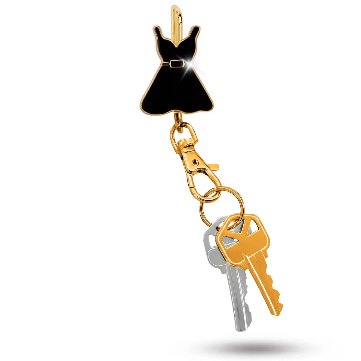 Finders Key Purse Women’s Bag Charm Key Finder, Car Keychain Hook, Gold & Black Dress | Stylish & Multifunctional - main product image