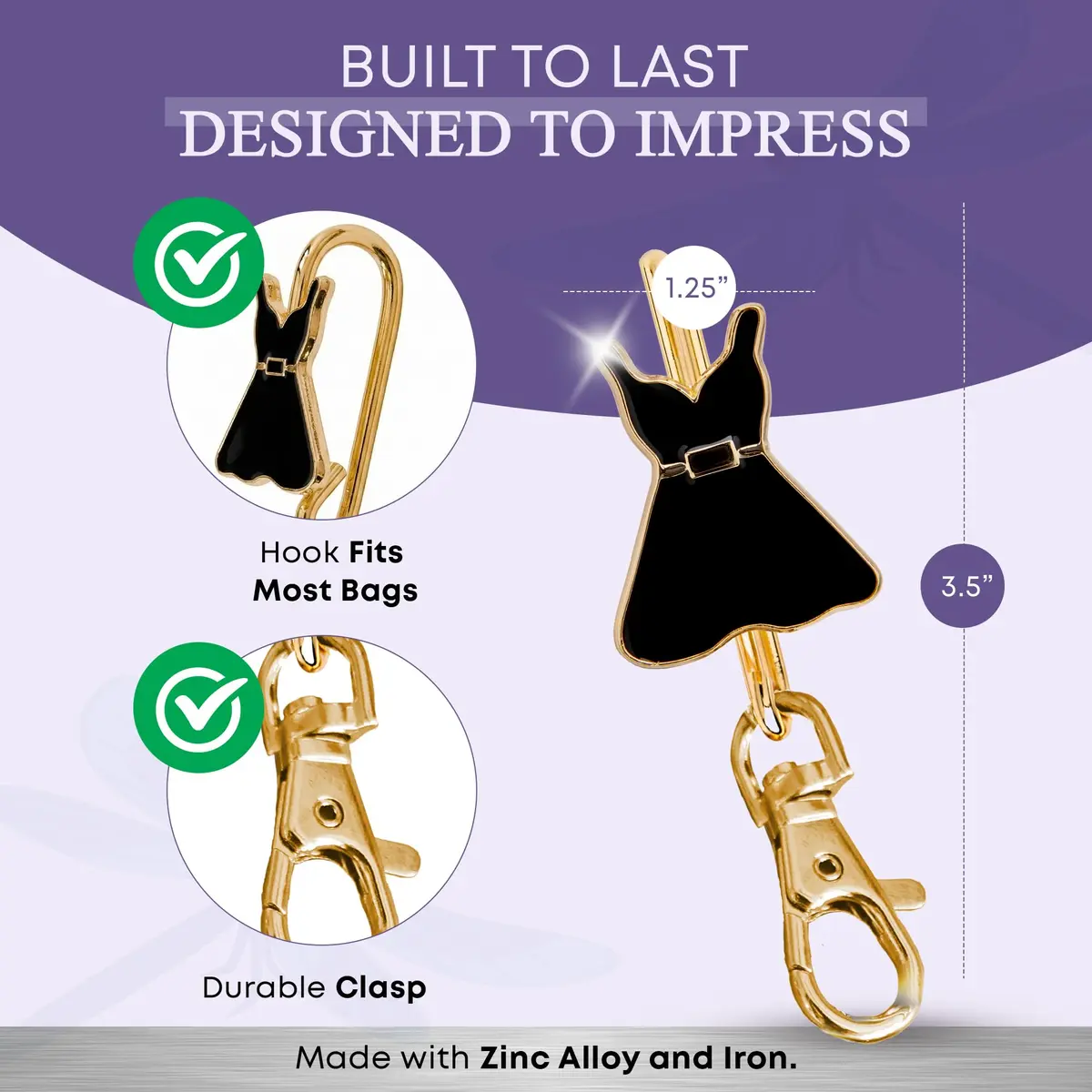 Finders Key Purse Women’s Bag Charm Key Finder, Car Keychain Hook, Gold & Black Dress | Stylish & Multifunctional - view 3