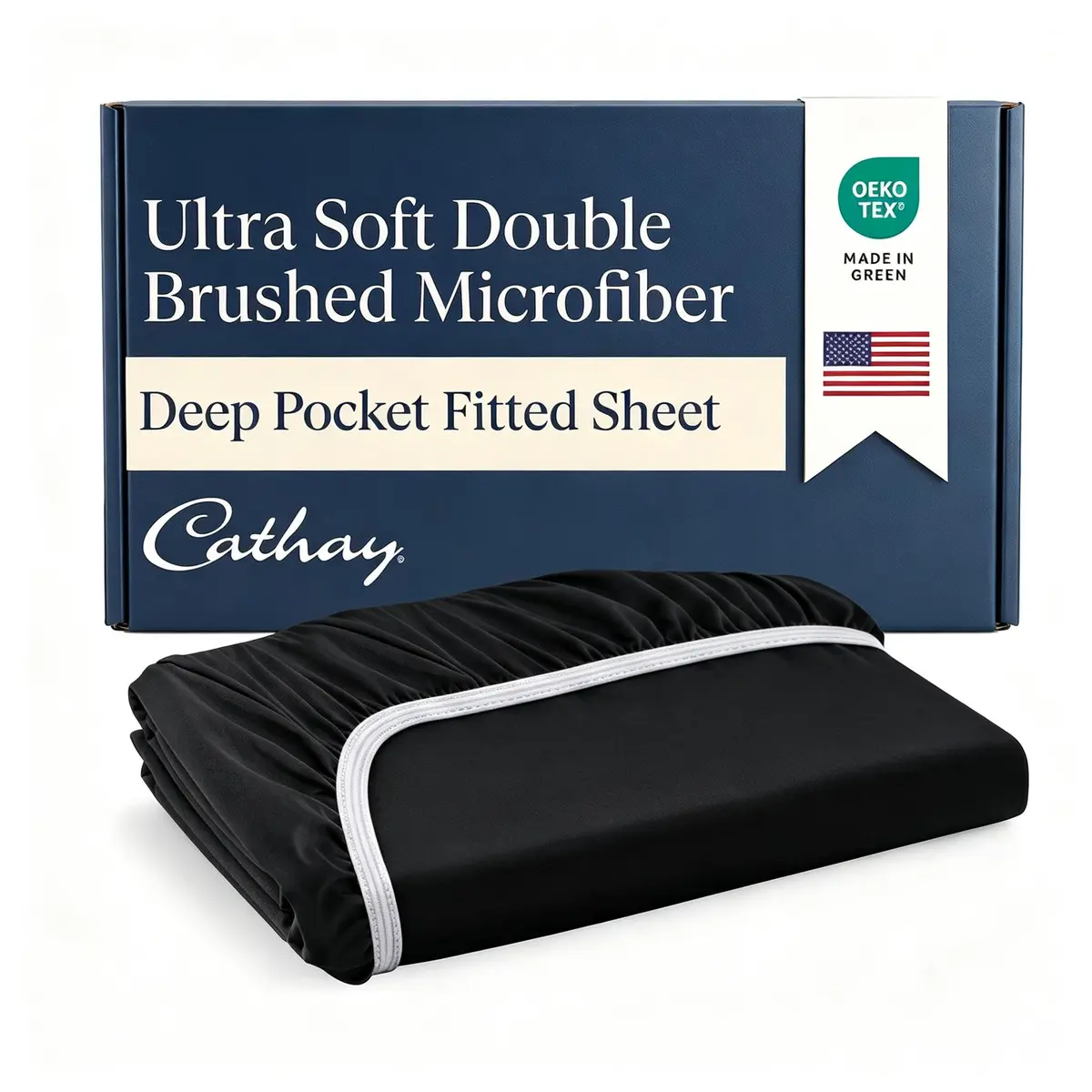 Cathay Home Full Fitted Sheet Black 137cm x 191cm (54" x 75") | OEKO-TEX Certified Microfiber - main product image