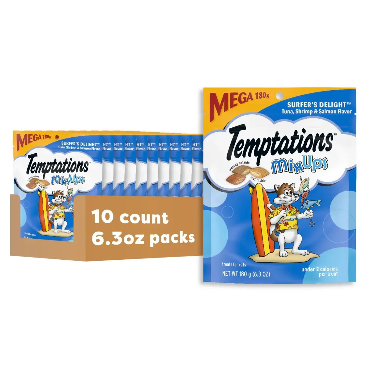 Temptations MixUps Crunchy Cat Treats Surfer's Delight 6.3 oz (179g) 10 Pack | Seafood Flavors for Cats - main product image