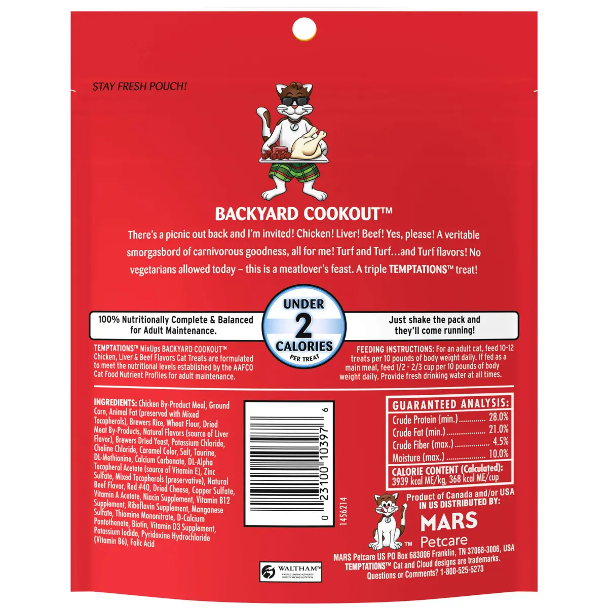 Temptations MixUps Crunchy and Soft Cat Treats, Backyard Cookout Flavor, 6.3oz (179g) x 10pk | Under 2 Calories Per Treat - view 2