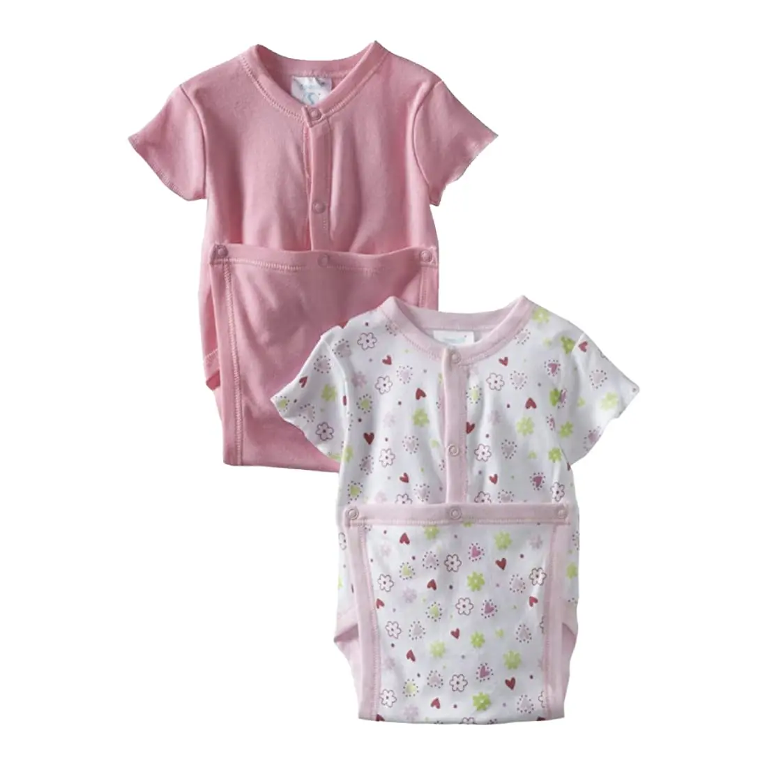 Spasilk Baby Bodysuit 2 Pack Pink Flower Short Sleeve Wrap for Newborns & 3-9 Months - main product image
