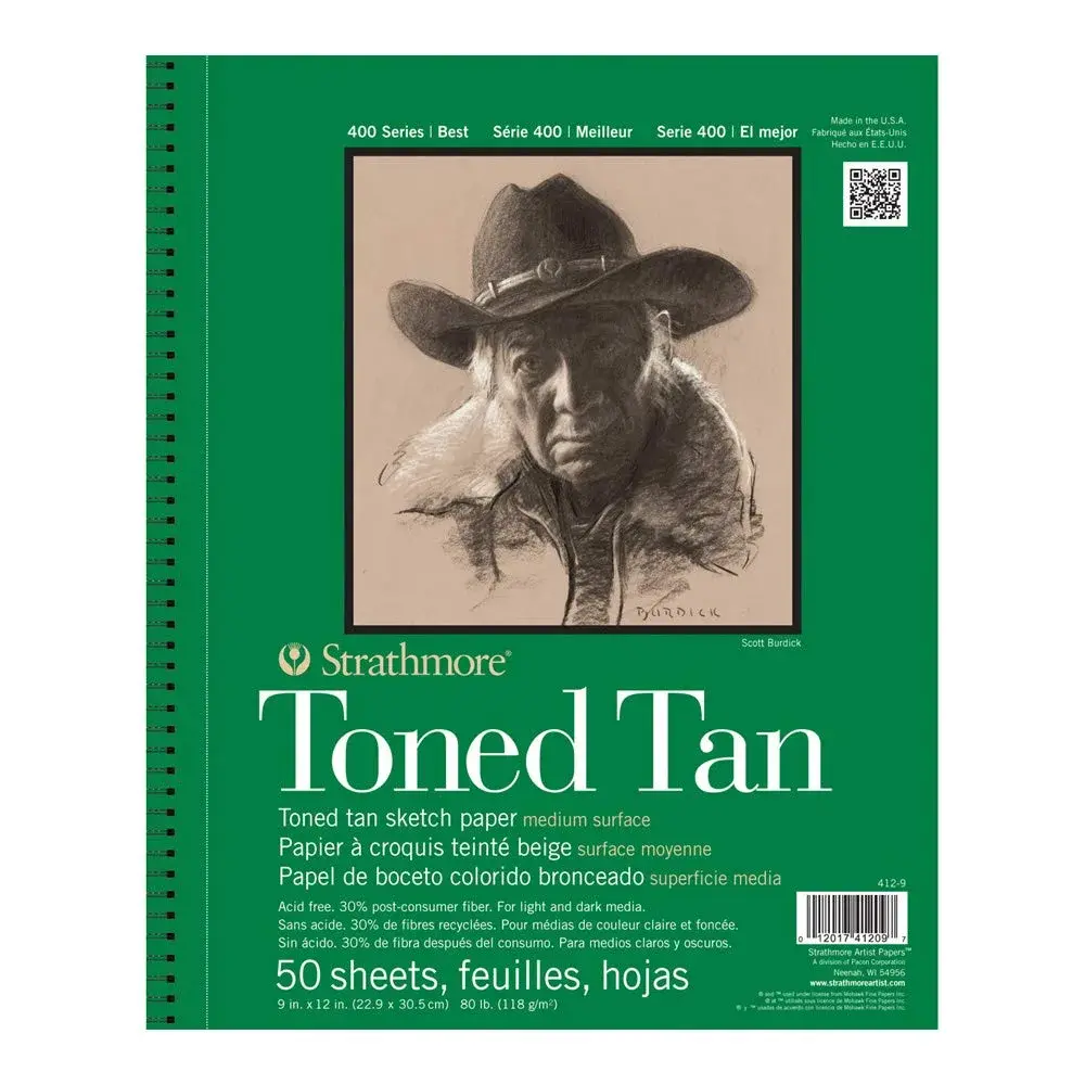 Strathmore 400 Series Wire Bound Toned Sketch Pad, 80 lb Paper, 22.86 cm x 30.48 cm (9 x 12 inches), Tan, 50 Sheets | Medium Surface for Light & Dark Media - main product image