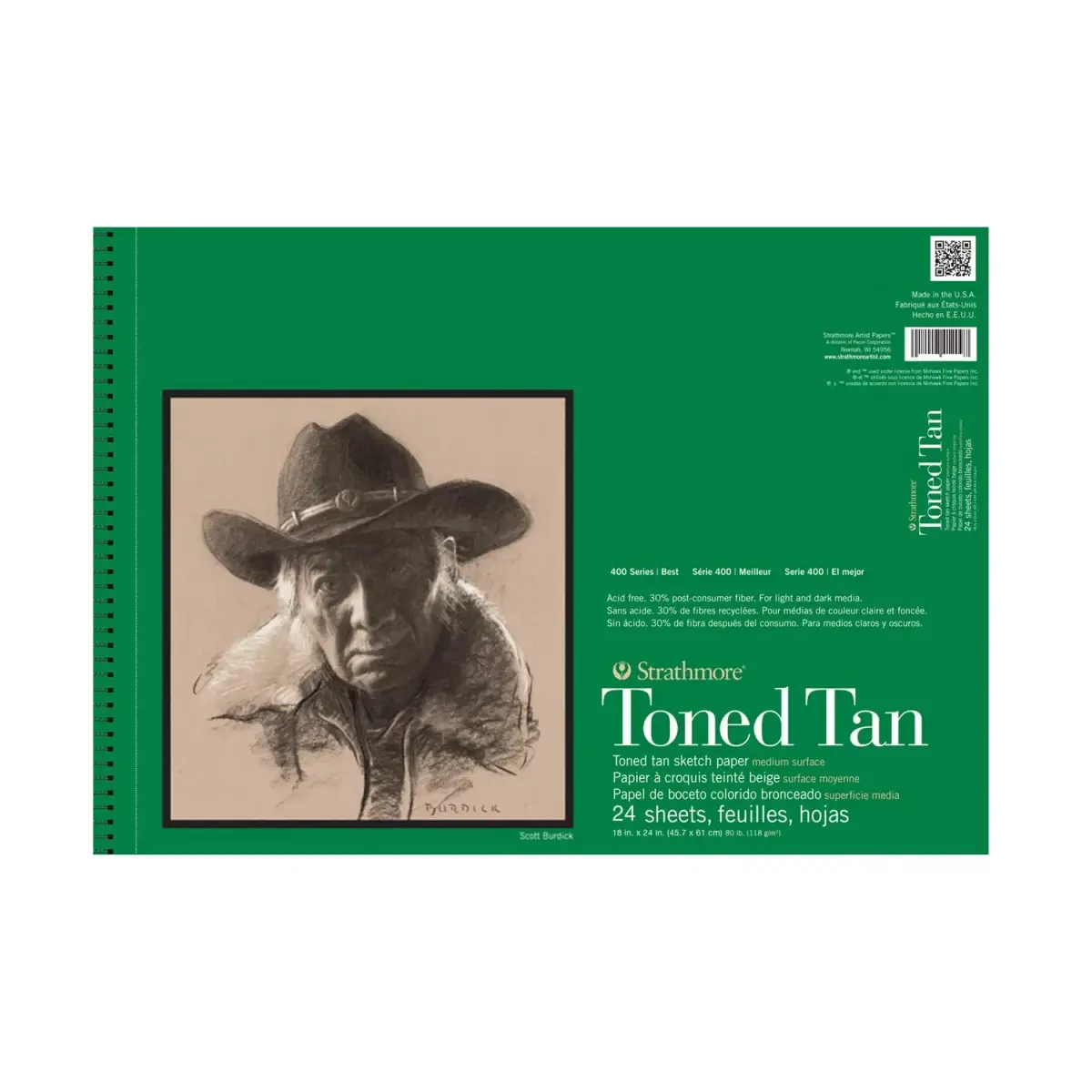 Strathmore 400 Series Toned Tan Sketch Pad 18 x 24 inches (24 Sheets) | 80 lb Paper for Light & Dark Media - main product image