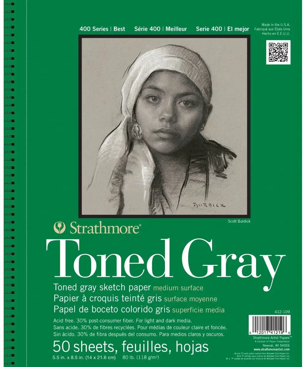 Strathmore 400 Series Wire Bound Toned Sketch Pad 11 x 14 inches Gray 288 Sheets (Pack of 12) | Artist-Grade Paper for Drawing & Illustration - main product image