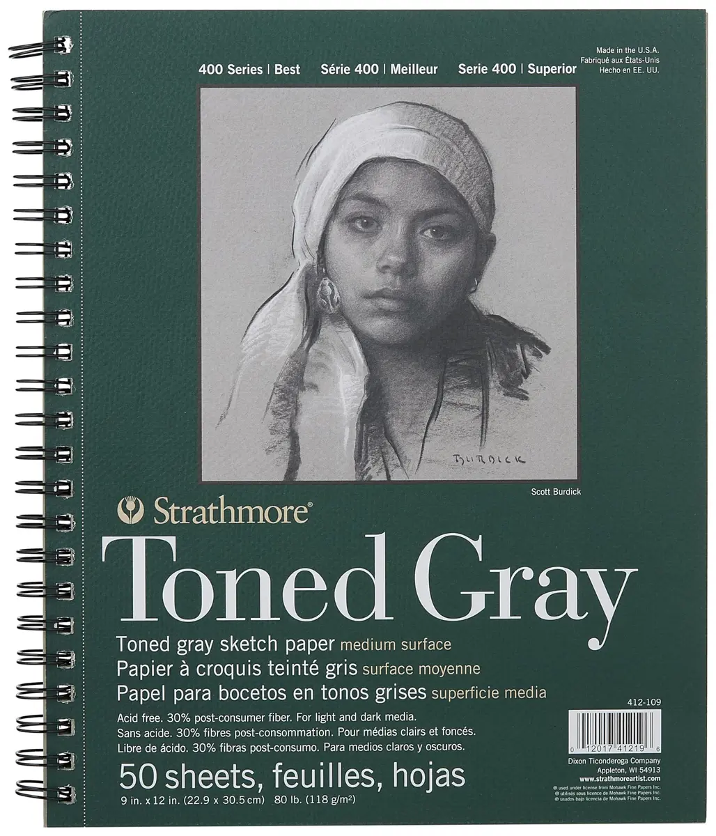 Strathmore Toned Gray Sketch Pad 9x12 Inch (22.86 x 30.48 cm) | Acid-Free Recycled Paper for Light & Dark Media - view 3