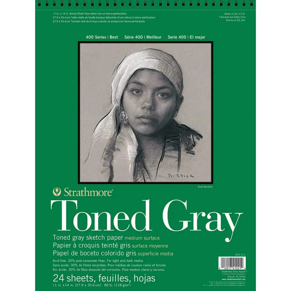 Strathmore 400 Series Toned Gray Sketch Pad 11 x 14 inches (28 x 36 cm) | 80 lb Paper for Light & Dark Media - main product image