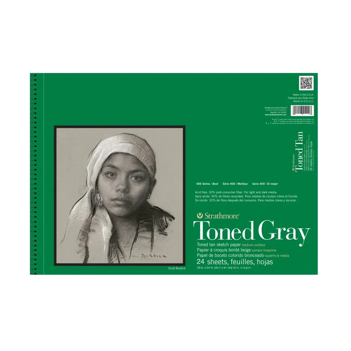 Strathmore 400 Series Toned Sketch Pad Gray 80 lb Paper 18 x 24 inches | Acid-Free Recycled Paper - main product image