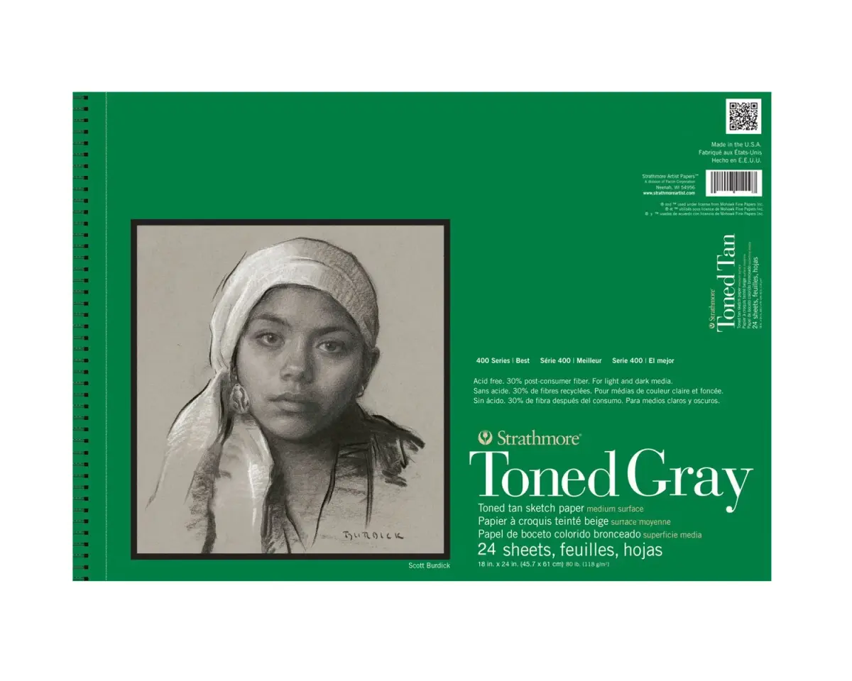 Strathmore 400 Series Toned Sketch Pad Gray 80 lb Paper 18 x 24 inches | Acid-Free Recycled Paper - main product image
