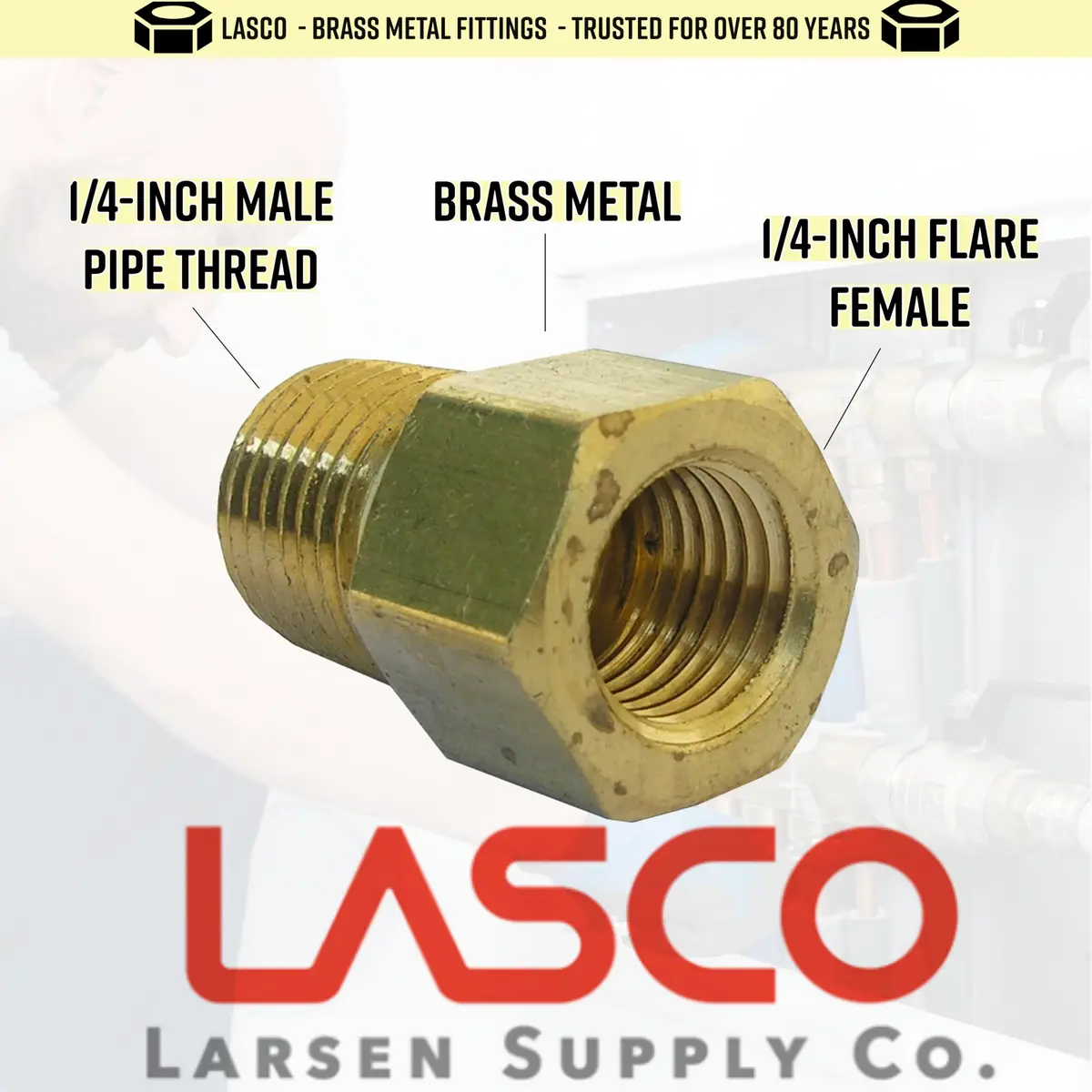LASCO 17-6783 1/4-Inch Female Flare Brass Adapter | Durable, Long-Lasting Plumbing Fitting for Fuel, Oil, Gas Lines - view 2