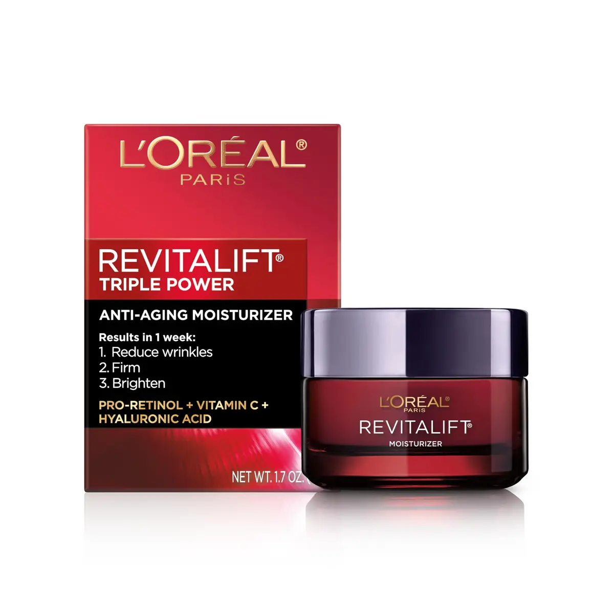 L'Oreal Paris Revitalift Triple Power Anti-Aging Face Moisturizer, 1.7 Oz | Reduces Wrinkles, Firms & Brightens Skin - main product image