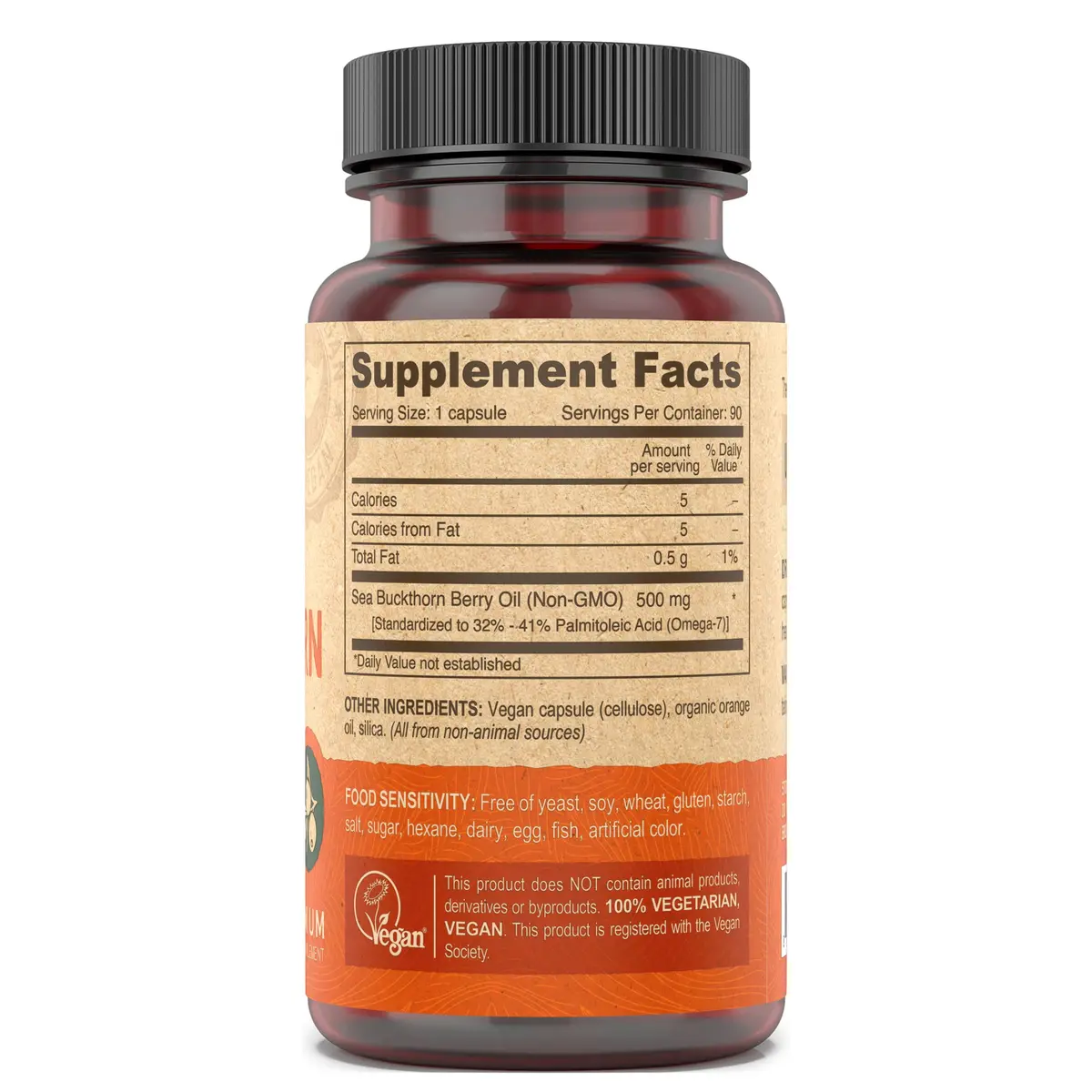 DEVA Vegan Sea Buckthorn Berry Oil 500mg | Cold-Pressed, Unrefined, Omega-7 Rich, 90 Capsules - view 3