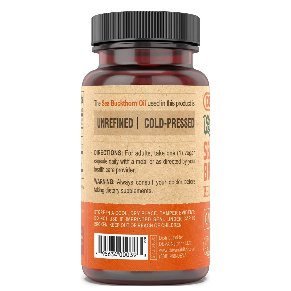 DEVA Vegan Sea Buckthorn Berry Oil 500mg | Cold-Pressed, Unrefined, Omega-7 Rich, 90 Capsules - view 4