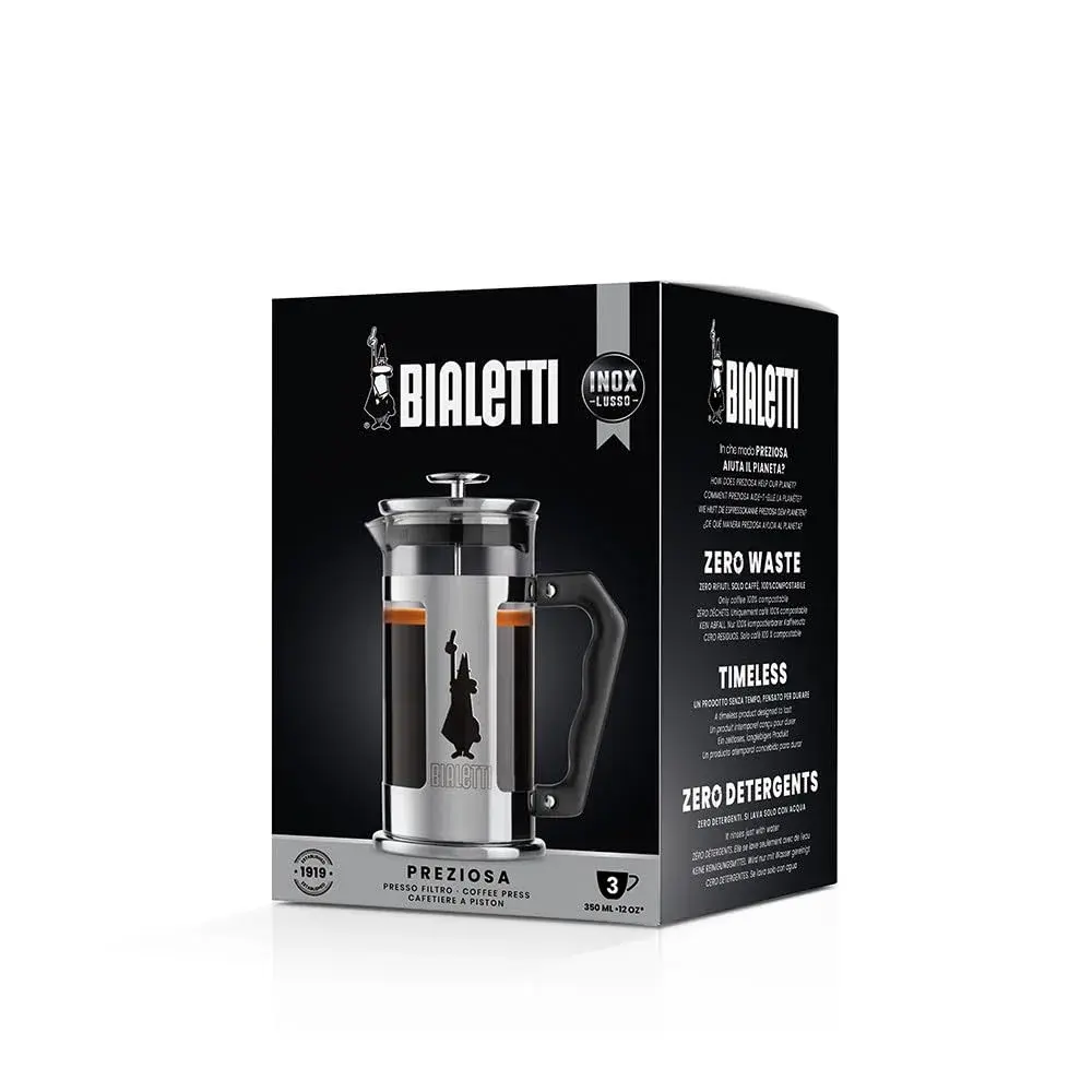 Bialetti Preziosa Stainless Steel 3-Cup French Press Coffee Maker 350ml (12 Fl Oz) | Brew Rich Coffee with Fine Mesh Filter - view 2