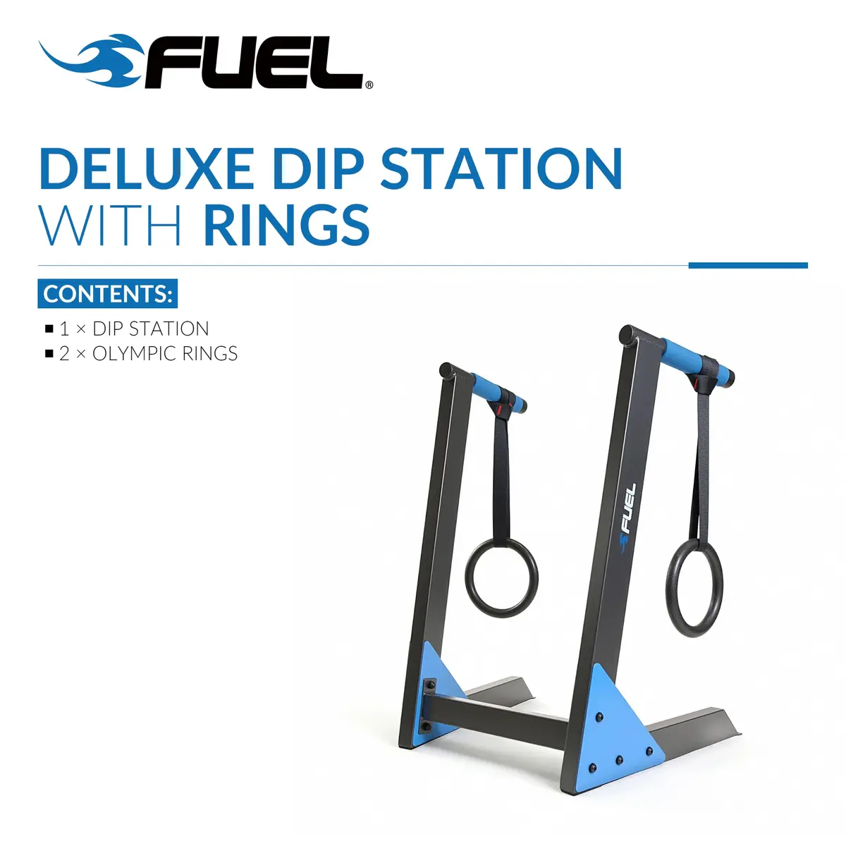 Fuel Pureformance Deluxe Dip Station with Olympic Rings | Heavy-Duty Steel Bodyweight Trainer (29.92" x 24.8" x 38.58") - view 2