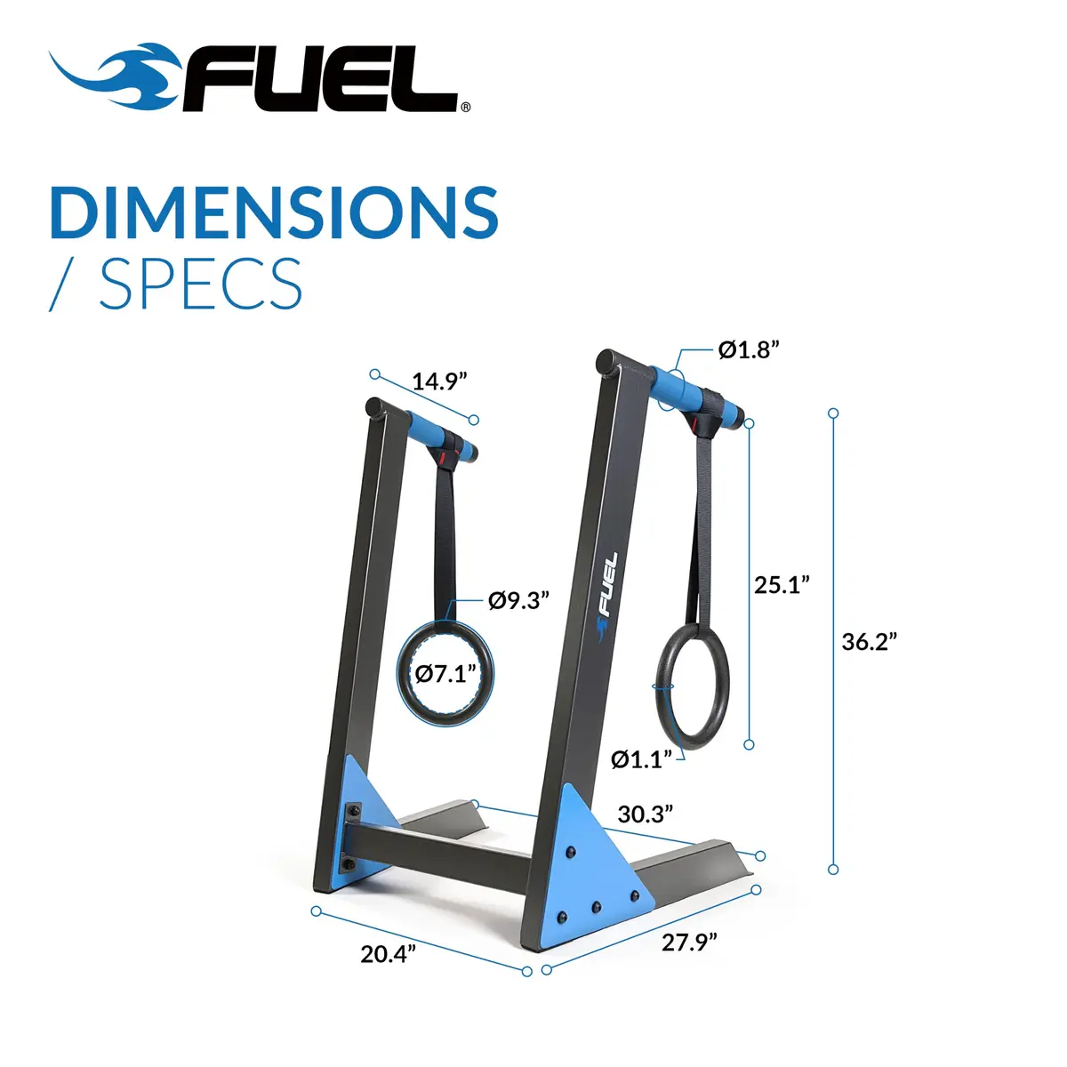 Fuel Pureformance Deluxe Dip Station with Olympic Rings | Heavy-Duty Steel Bodyweight Trainer (29.92" x 24.8" x 38.58") - view 4