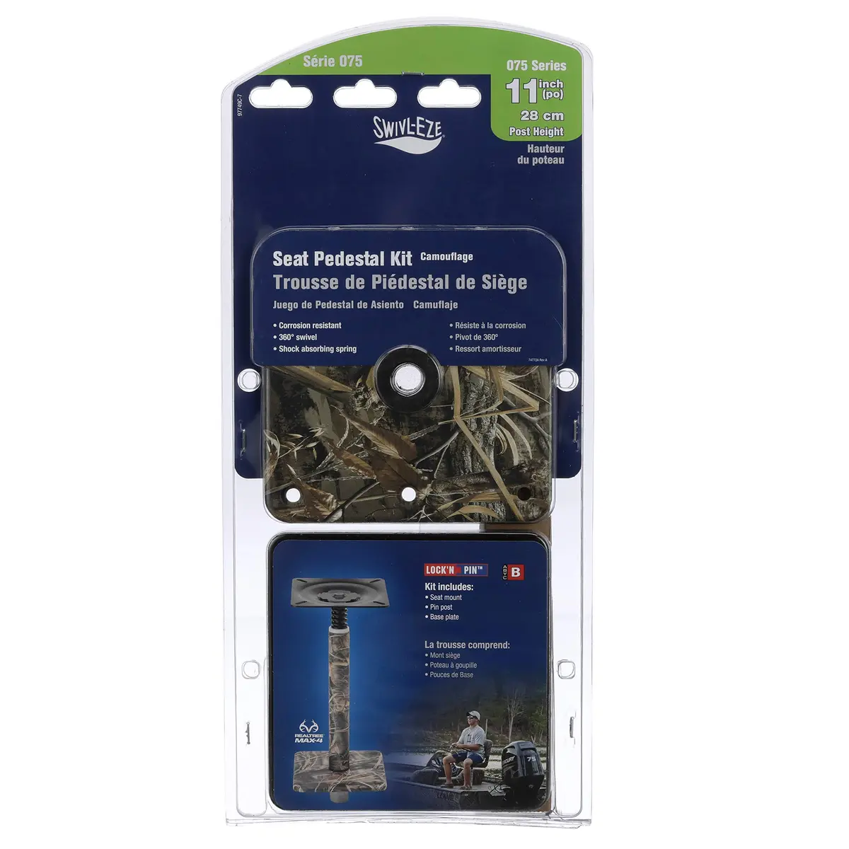Attwood Lock'N-Pin 11" Pedestal Kit 3/4" Pin Camouflage 7"x7" Base | ABYC Code B Compliant Marine Seating - view 7