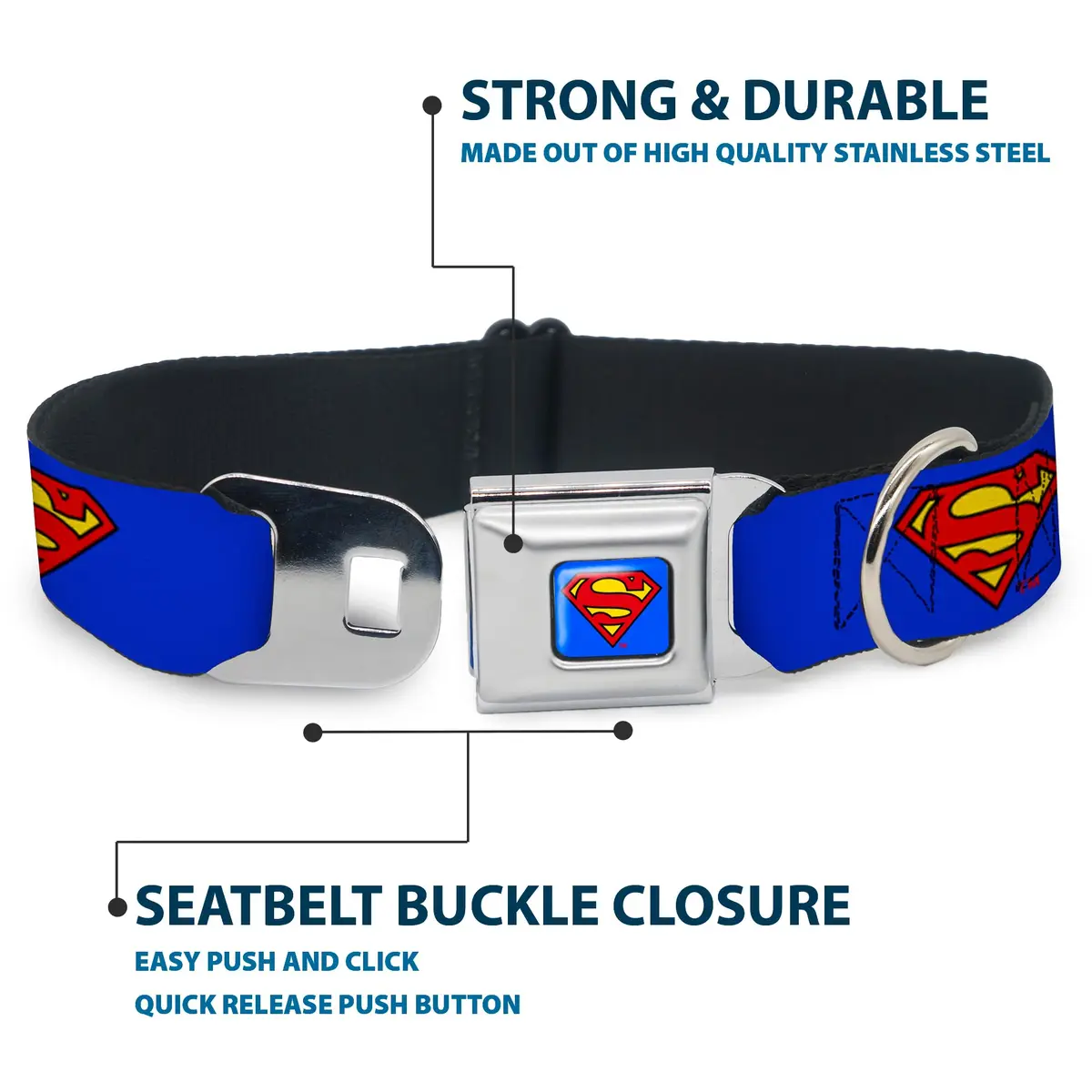 Buckle-Down Superman Seatbelt Dog Collar 15-26" | Vibrant DC Comics Artwork, Made in USA - view 4