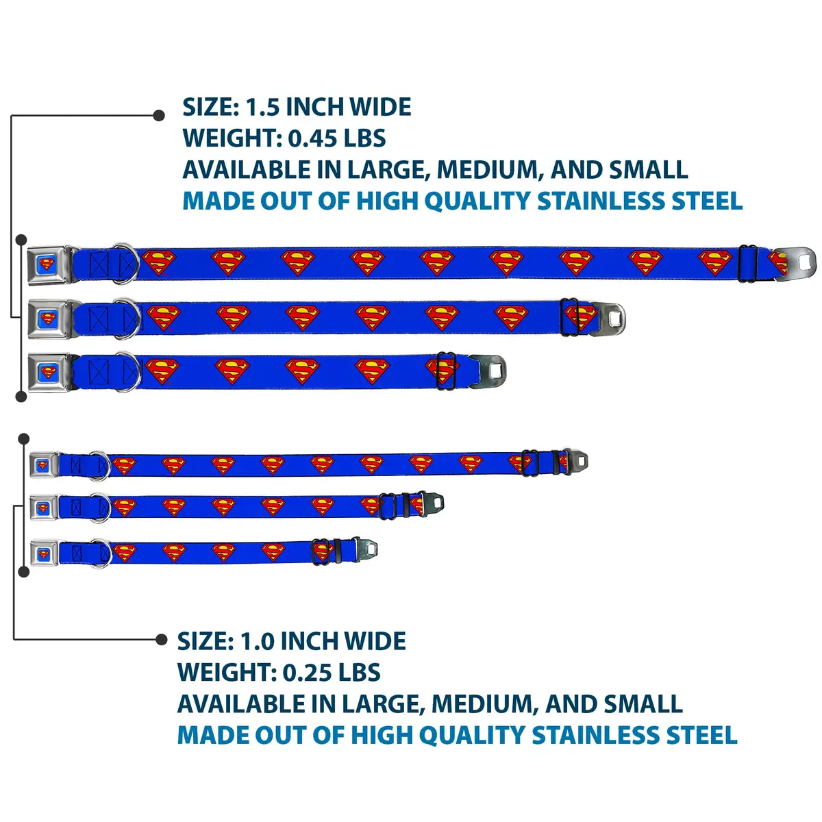Buckle-Down Superman Seatbelt Dog Collar 15-26" | Vibrant DC Comics Artwork, Made in USA - view 3