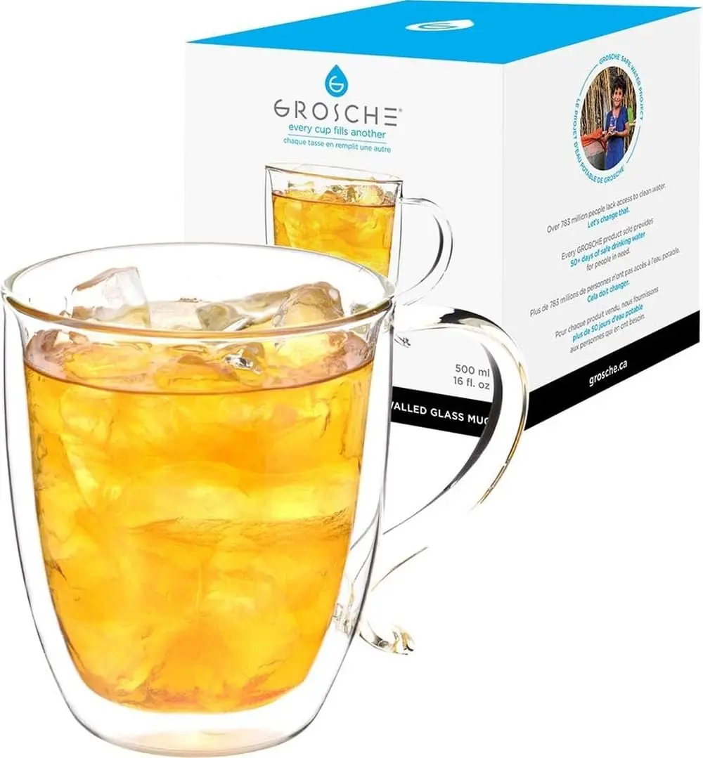 GROSCHE Cyprus Double Wall Glass Mug 16 Oz | Elegant Insulated Coffee & Tea Cup - main product image