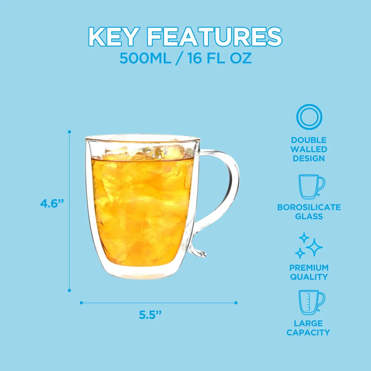 GROSCHE Cyprus Double Wall Glass Mug 16 Oz | Elegant Insulated Coffee & Tea Cup - view 8