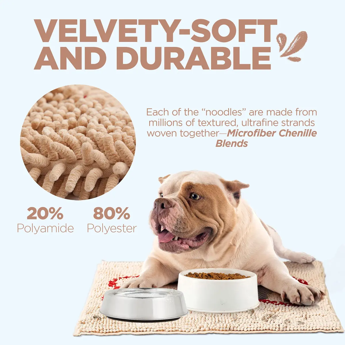 Soggy Doggy Slopmat Dog Food & Water Mat Beige 18x24 Inches (45x61 cm) | Microfiber Chenille for Messy Drinkers - view 5