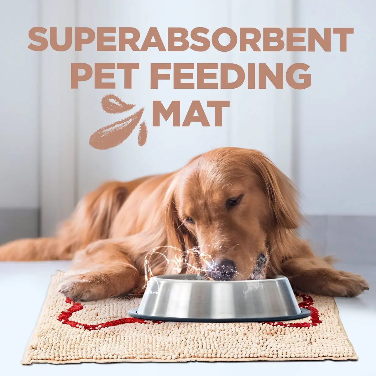 Soggy Doggy Slopmat Dog Food & Water Mat Beige 18x24 Inches (45x61 cm) | Microfiber Chenille for Messy Drinkers - view 9