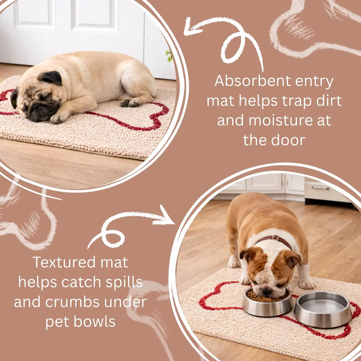 Soggy Doggy Slopmat Dog Food & Water Mat Beige 18x24 Inches (45x61 cm) | Microfiber Chenille for Messy Drinkers - view 2