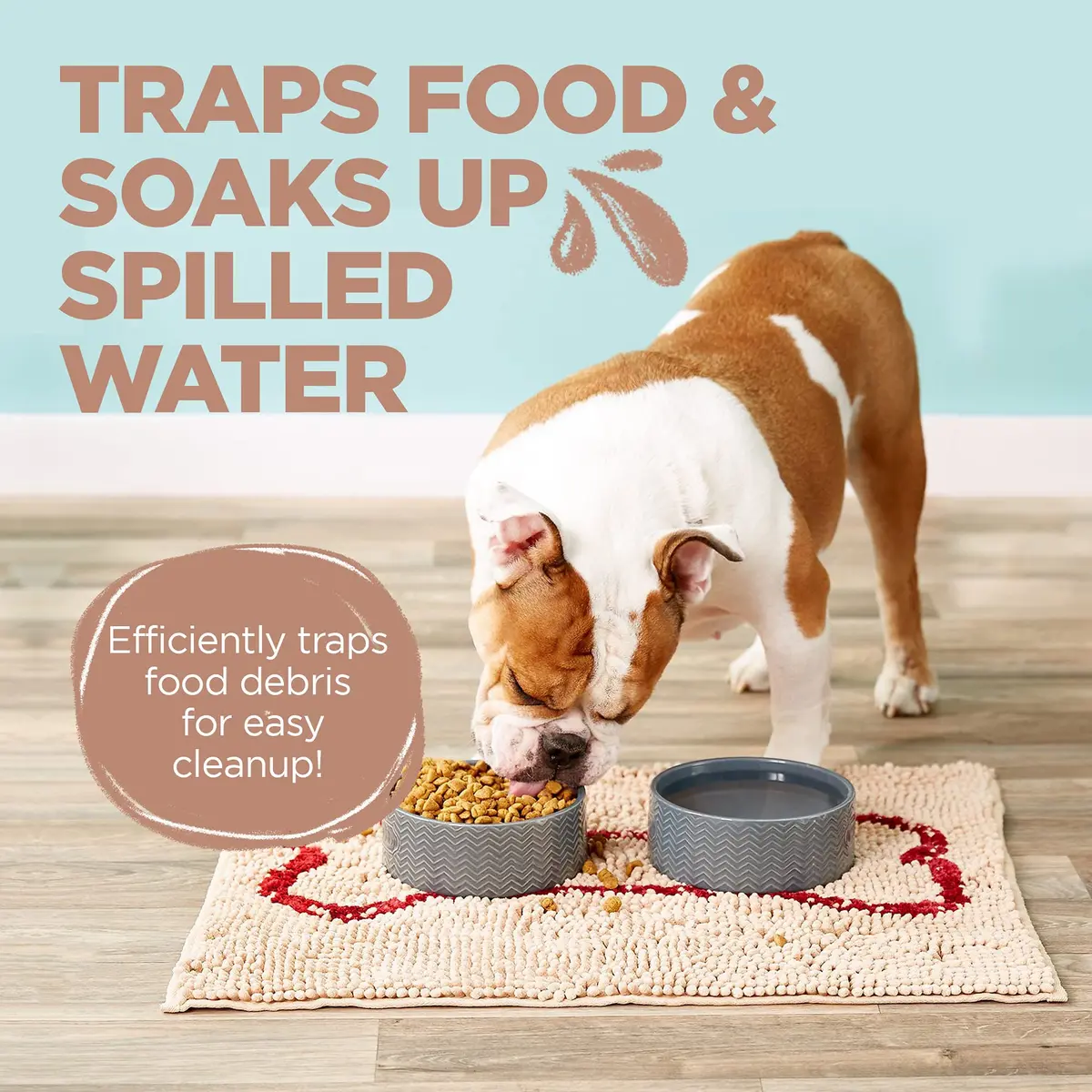 Soggy Doggy Slopmat Dog Food & Water Mat Beige 18x24 Inches (45x61 cm) | Microfiber Chenille for Messy Drinkers - view 3