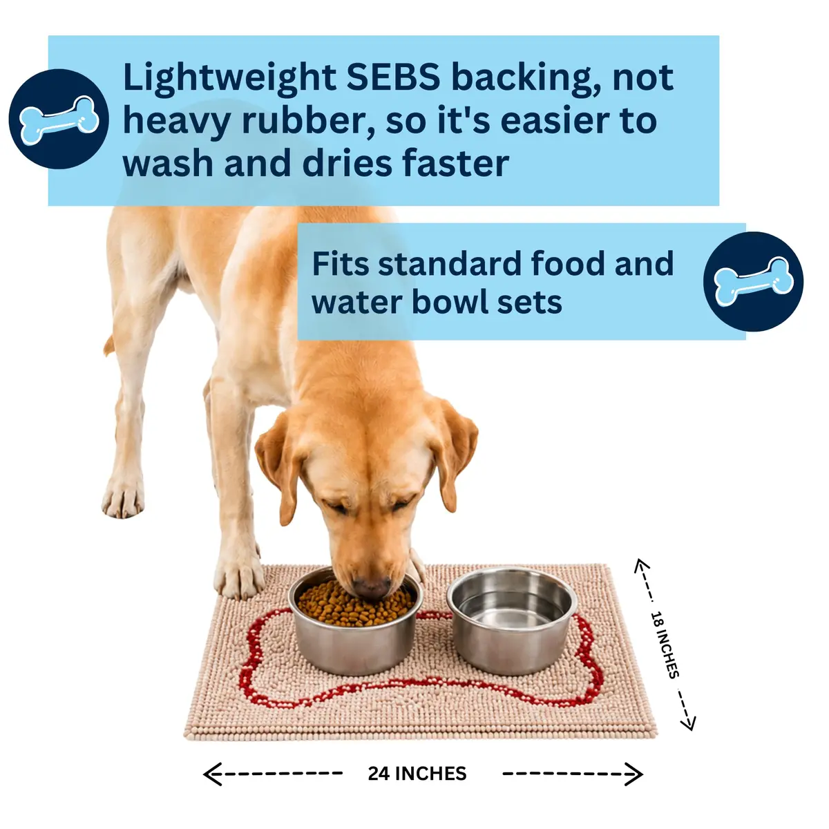 Soggy Doggy Slopmat Dog Food & Water Mat Beige 18x24 Inches (45x61 cm) | Microfiber Chenille for Messy Drinkers - view 4