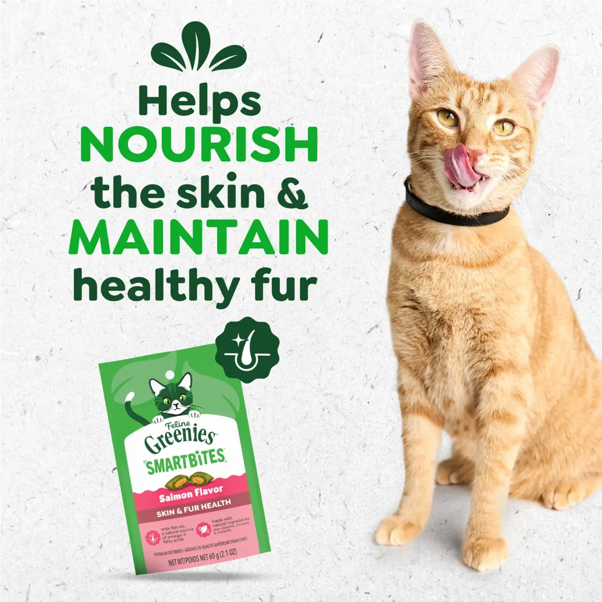 Greenies Feline Smartbites Skin & Fur Health Cat Treats, Salmon, 60g (2.1 oz) | Veterinarian-Formulated for Healthy Skin & Fur - view 2