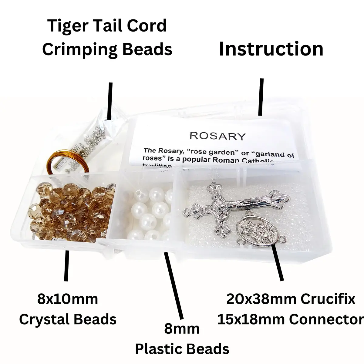 Linpeng Rosary Prayer Necklace Making Supplies Kit, Smoky Brown | First Communion Gift, Religious Beading Kit - view 4
